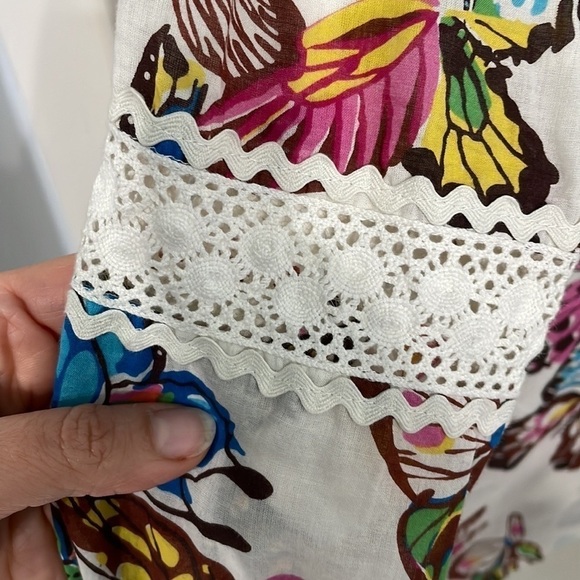 Tory Burch Women’s White Cotton Butterfly V-neck Long Sleeve Blouse - Picture 13 of 16